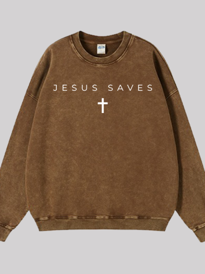 Jesus Saves Jesus God Christian Washed Sweatshirt