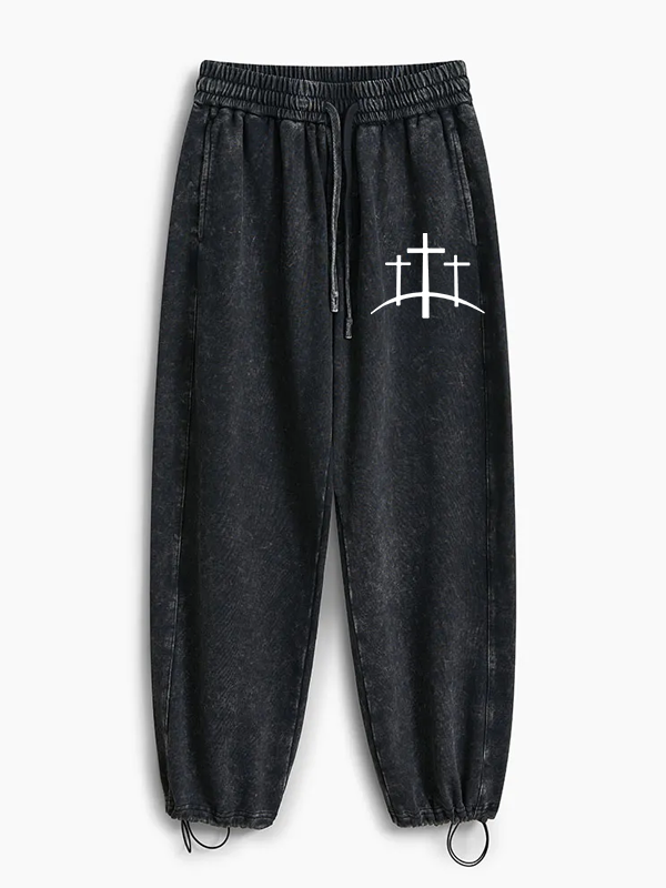Cross Jesus God Christian Washed Sweatpants