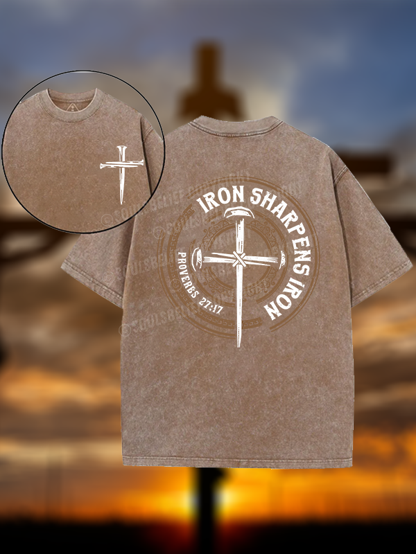 Iron Sharpens Iron - Proverbs 27:17 Christian Washed T-Shirt