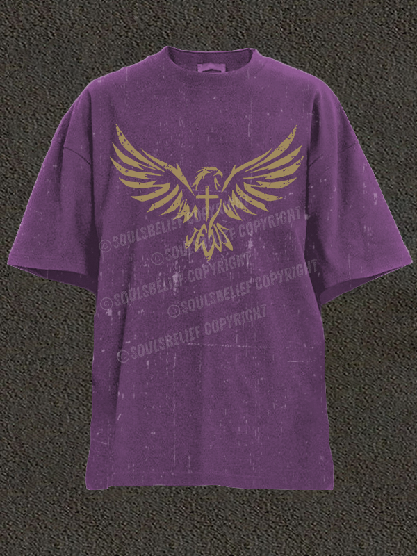 Wings Like Eagles Cross Christian Washed T-Shirt