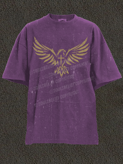 Wings Like Eagles Cross Christian Washed T-Shirt