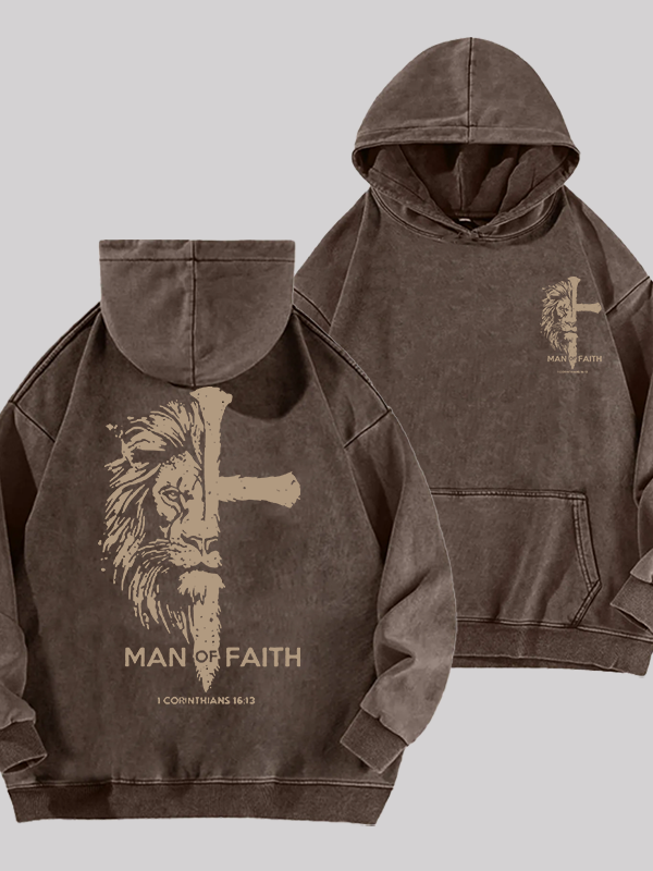 Man of Faith  Jesus God Christian Washed Hoodie