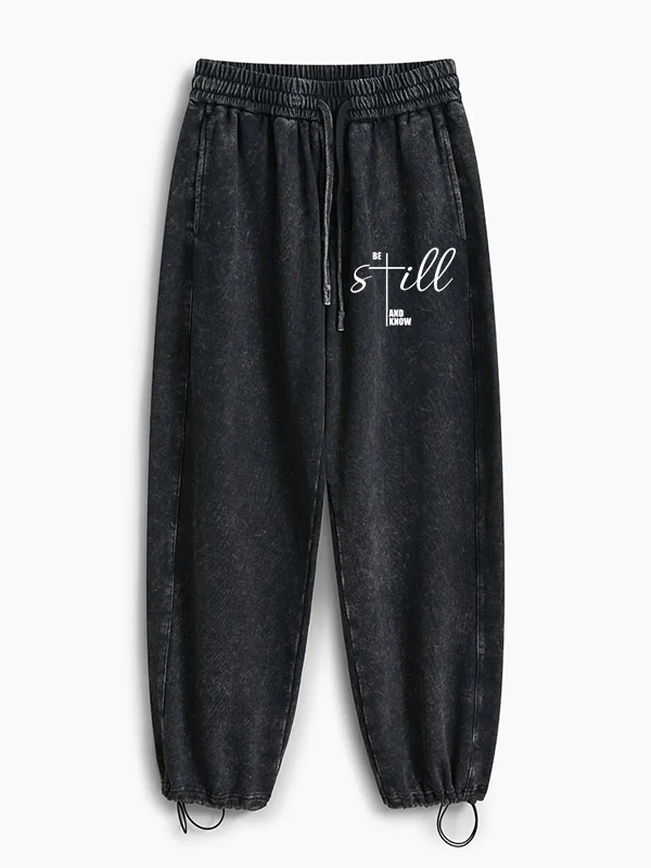 Be Still And Know Cross Jesus God Christian Washed Sweatpants