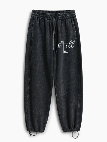 Be Still And Know Cross Jesus God Christian Washed Sweatpants