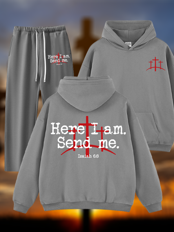 Here I Am Send Me - Bible Verse Isaiah 6:8 Jesus God Christian Plush Fleece-Lined Hoodie Set
