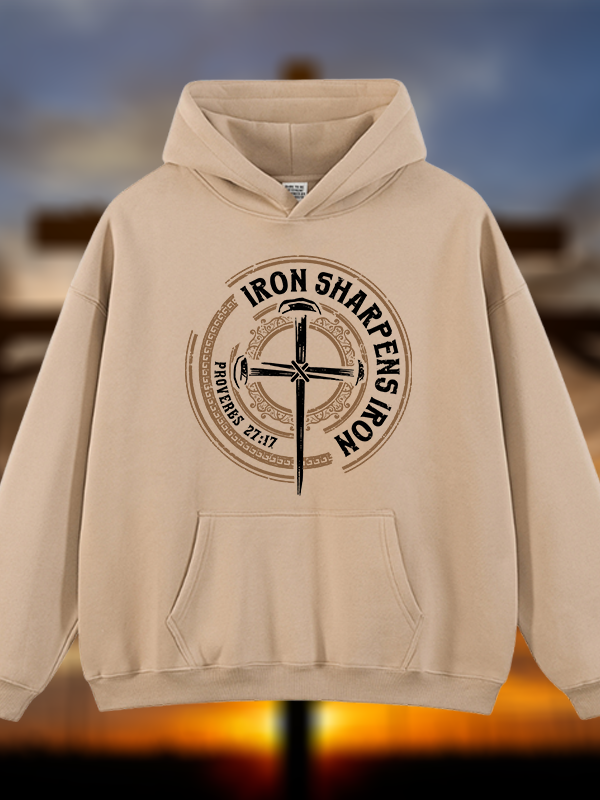Iron Sharpens Iron - Proverbs 27:17 Jesus God Christian Plush Fleece-Lined Hoodie