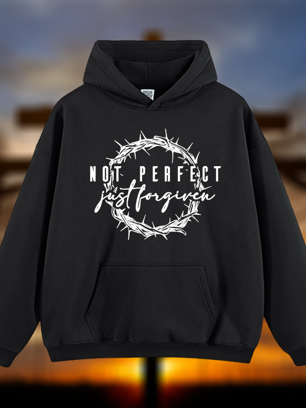 Not Perfect Just Forgiven Religious Jesus God Christian Plush Fleece-Lined Hoodie