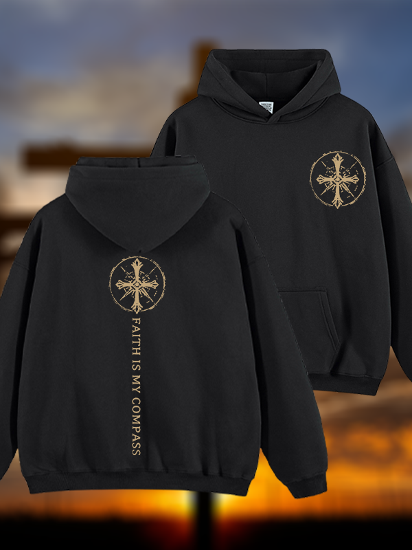 Faith Is My Compass Jesus God Christian Plush Fleece-Lined Hoodie