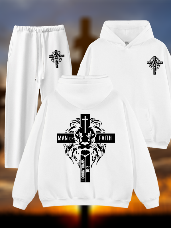 Man of Faith  Jesus God Christian Plush Fleece-Lined Hoodie Set
