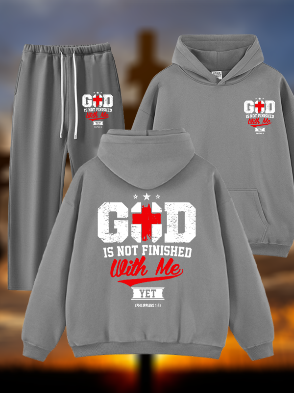 God Is Not Finished With Me Philippians 1:5  Jesus God Christian Plush Fleece-Lined Hoodie Set