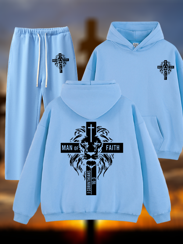 Man of Faith  Jesus God Christian Plush Fleece-Lined Hoodie Set