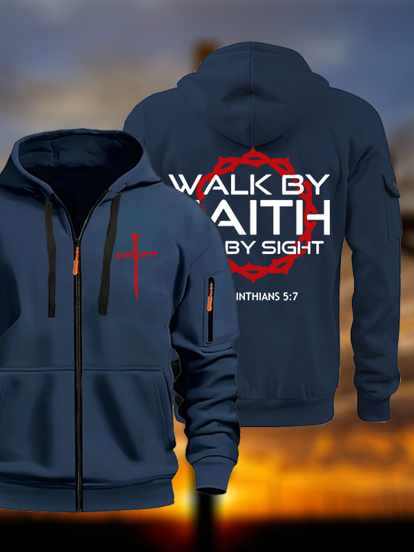 Walk By Faith Not By Sight 2 Corinthians 5:7 Cross Jesus God Christian Zipper Hoodies