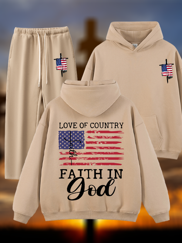 Faith In God Jesus God Christian Plush Fleece-Lined Hoodie Set