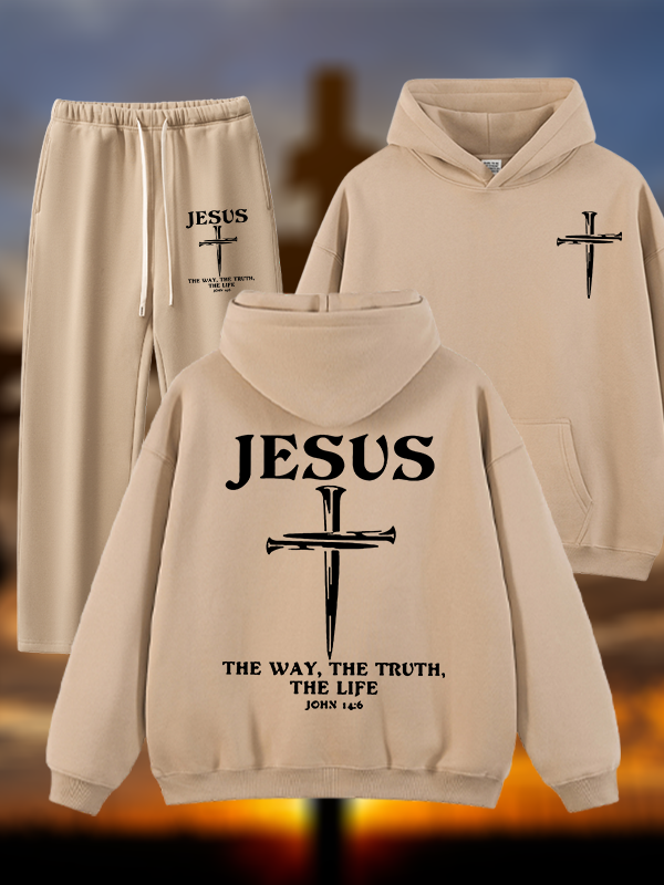 Jesus The Way The Truth The Life Jesus God Christian Plush Fleece-Lined Hoodie Set