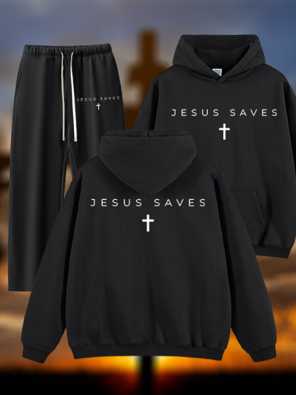 Jesus Saves Jesus God Christian Plush Fleece-Lined Hoodie Set