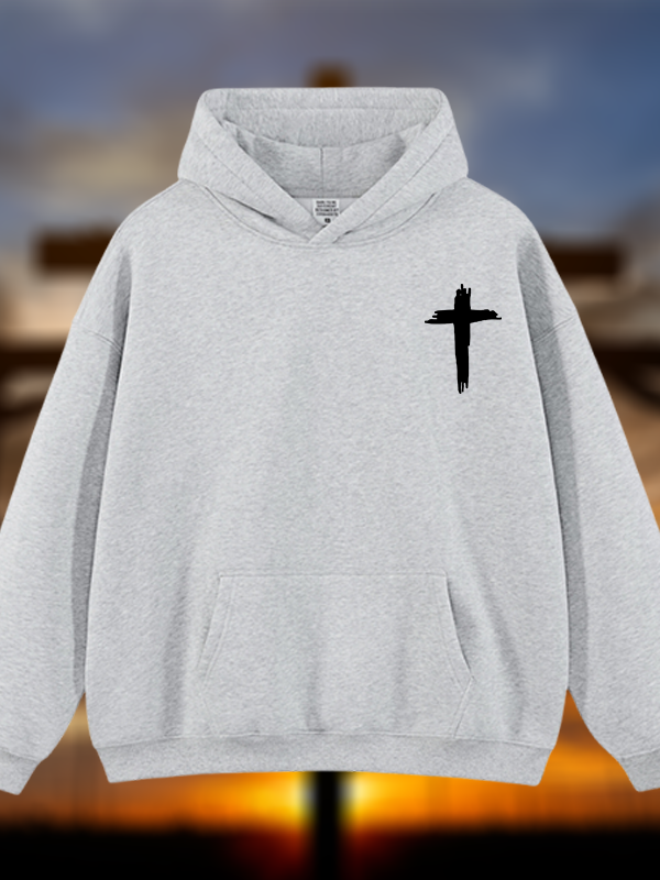 Cross Printed Jesus God Christian Plush Fleece-Lined Hoodie