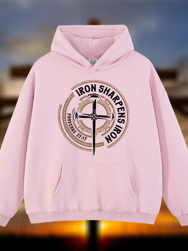 Iron Sharpens Iron - Proverbs 27:17 Jesus God Christian Plush Fleece-Lined Hoodie