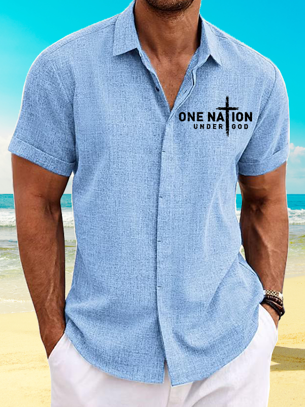 One Nation Under God Cross Jesus God  Christian Short Sleeve Shirt