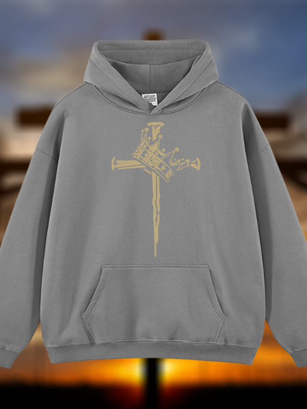 Cross Crown Jesus God Christian Plush Fleece-Lined Hoodie