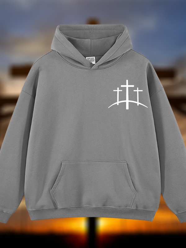 Cross Printed Jesus God Christian Plush Fleece-Lined Hoodie