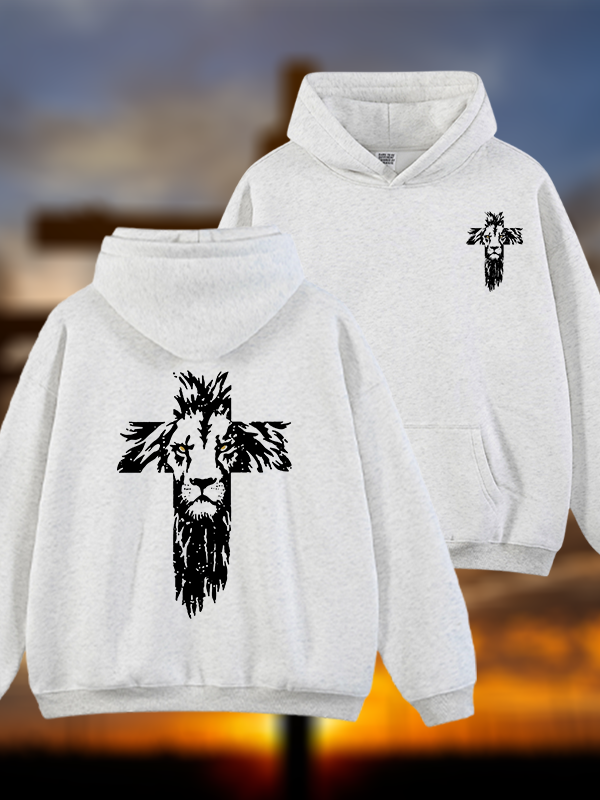 Lion Cross Jesus God Christian Plush Fleece-Lined Hoodie