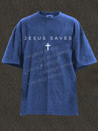 Jesus Saves Christian Washed T-Shirt