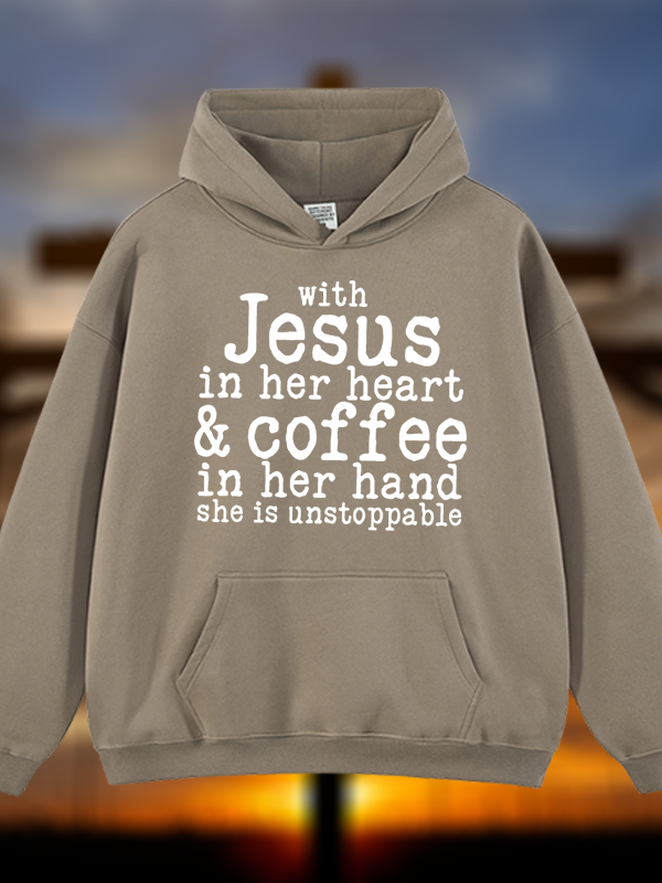 Jesus in her Heart  Jesus God Christian Plush Fleece-Lined Hoodie
