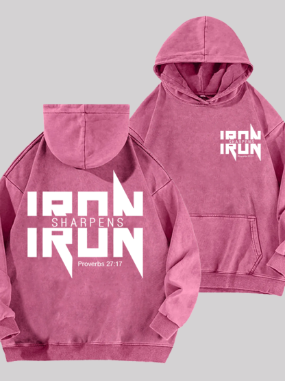 IRON SHARPENS IRON Proverbs 27:17  Jesus God Christian Washed Hoodie