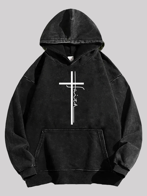 Faith Cross Jesus God Christian Washed Hoodie