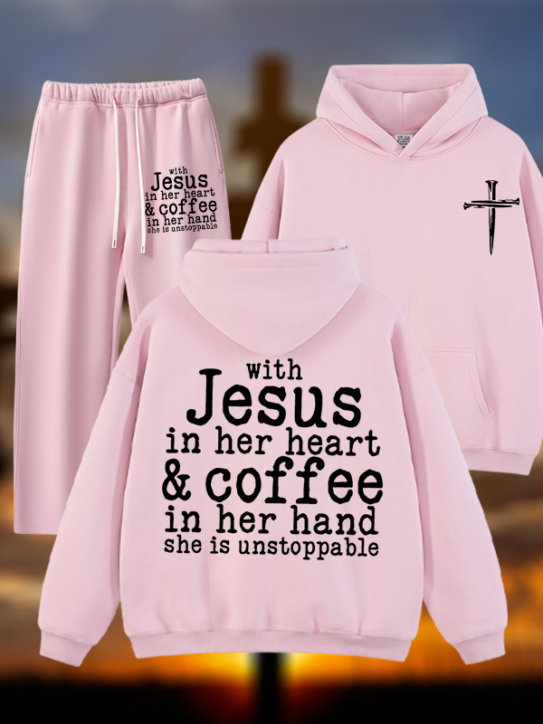 Jesus in her Heart  Jesus God Christian Plush Fleece-Lined Hoodie Set