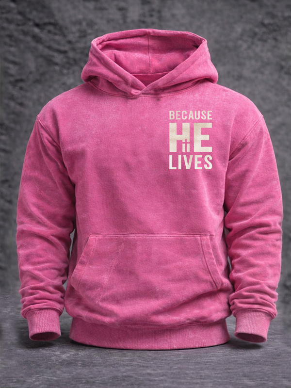 Because He Lives Jesus God Christian Washed Hoodie