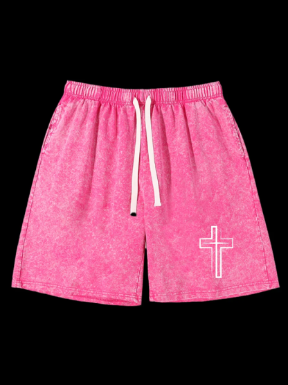 Cross Jesus God Christian Washed Shorts