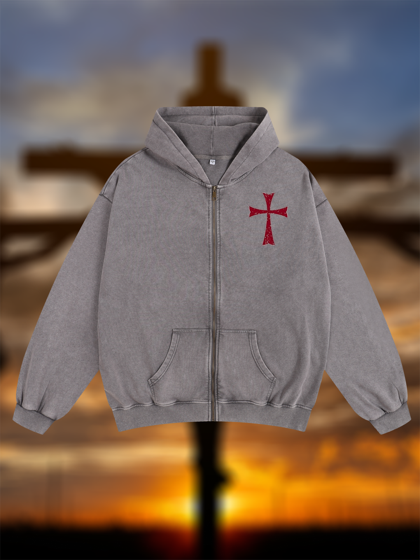 Knights Templar Crusader Cross Jesus God Christian Washed Zip-Up Hoodie