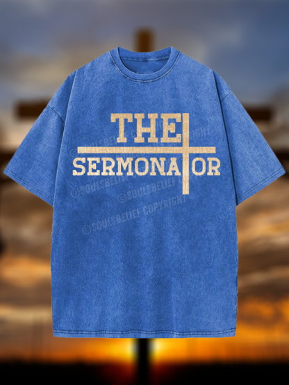 The Sermonator Christian Washed T-Shirt