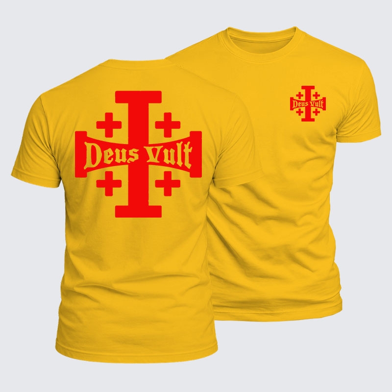 Jerusalem Cross Deus Vult Jesus God Christian  – Luxe Mercerized Interlock Cotton Tee