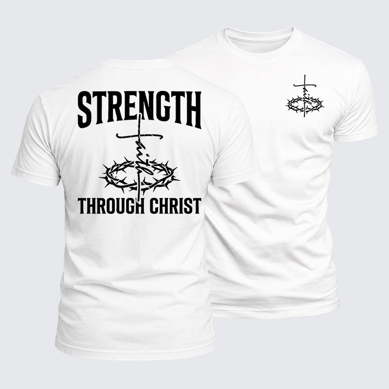 Strength Through Christ Jesus God Christian  – Luxe Mercerized Interlock Cotton Tee