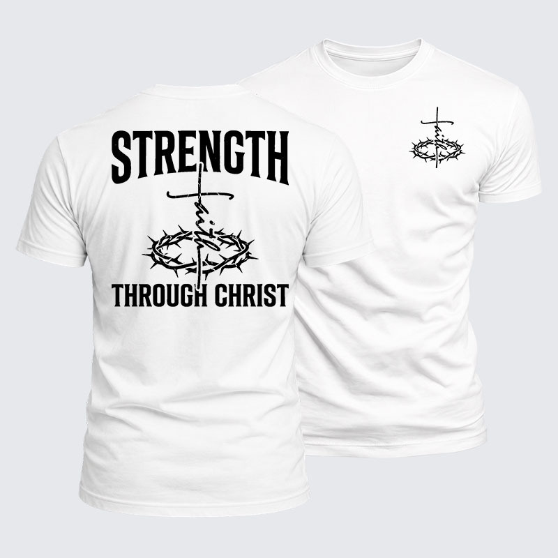 Strength Through Christ Jesus God Christian  – Luxe Mercerized Interlock Cotton Tee