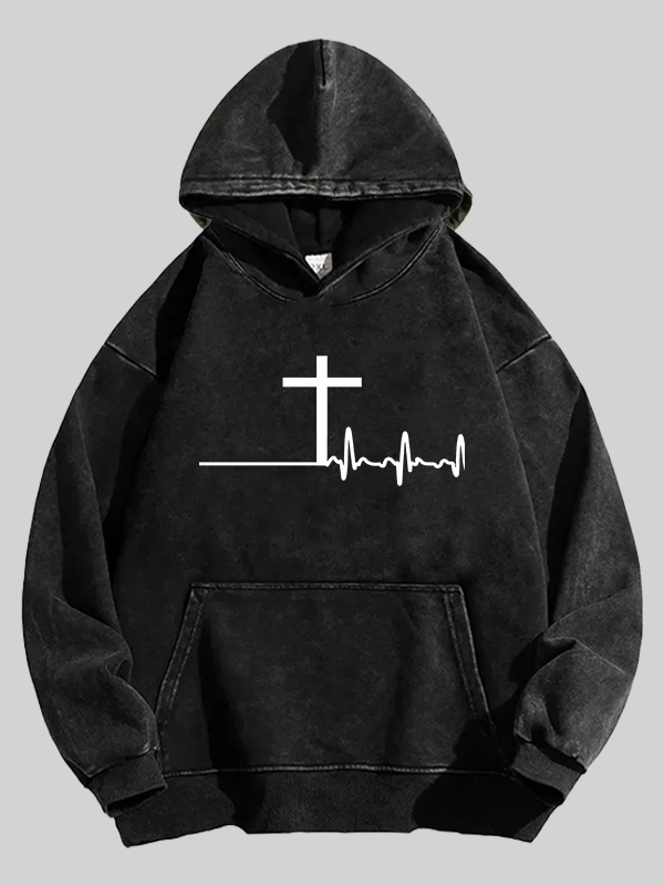 ECG Cross Washed Hoodie