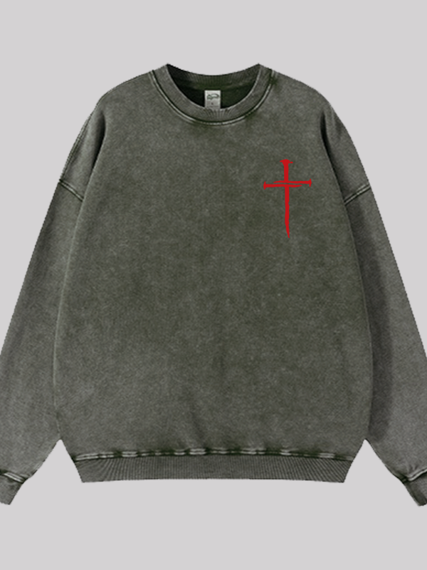 Red Cross Faith Jesus God Christian Washed Sweatshirt
