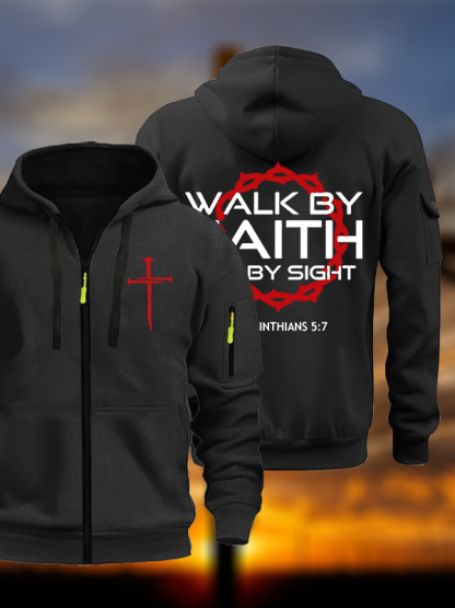 Walk By Faith Not By Sight 2 Corinthians 5:7 Cross Jesus God Christian Zipper Hoodies