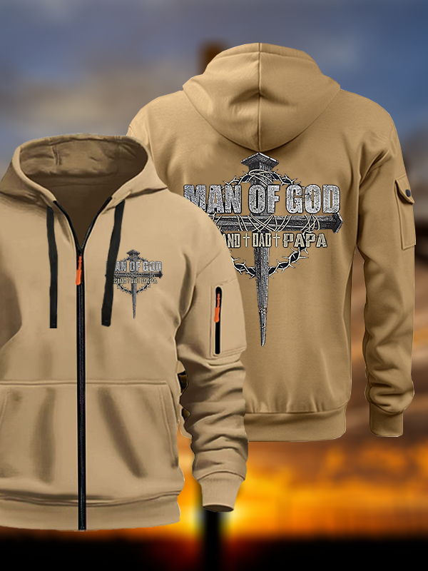 Man Of God Husband Dad PaPa Jesus God Christian Zipper Hoodies