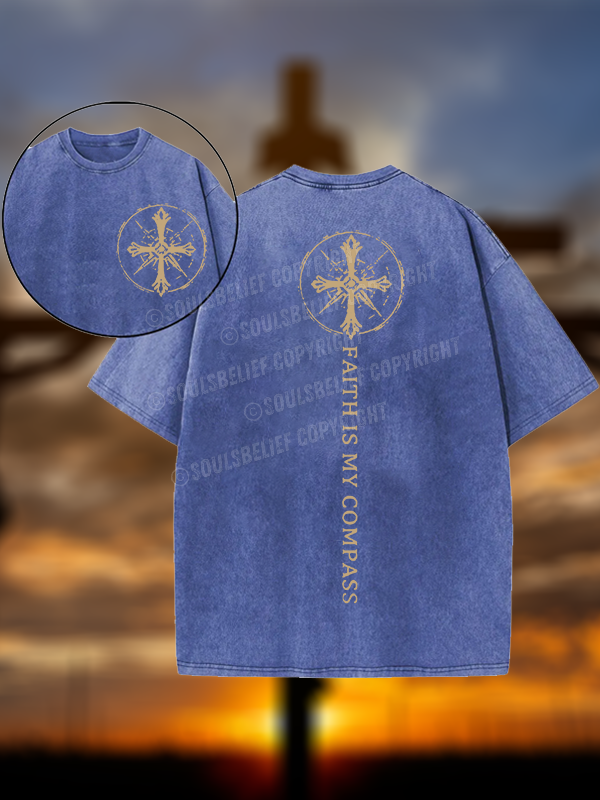 Faith Is My Compass Christian Washed T-Shirt