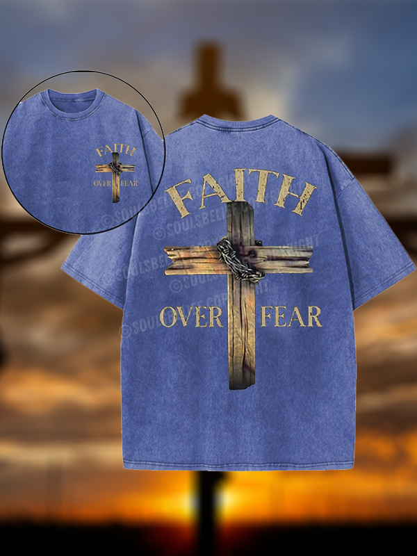 Cross Faith Over Fear Christian Washed T-Shirt