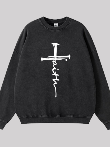 Cross  Jesus God Christian Washed Sweatshirt