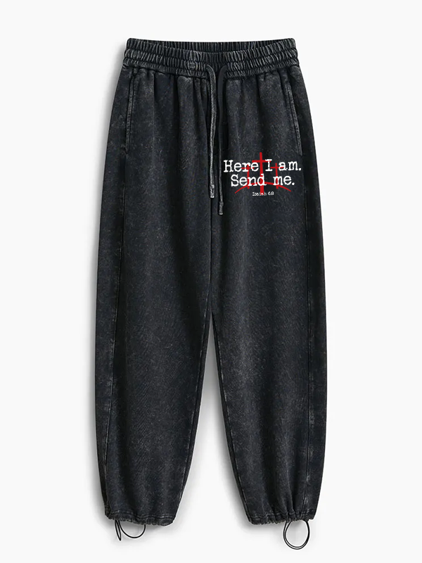 Here I Am Send Me - Bible Verse Isaiah 6:8 Jesus God Christian Washed Sweatpants