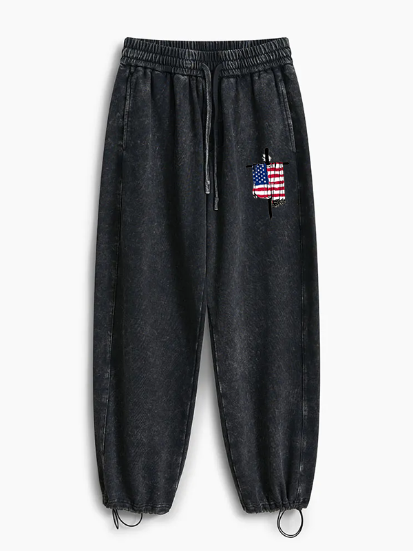 Faith Flag Cross Jesus God Christian Washed Sweatpants