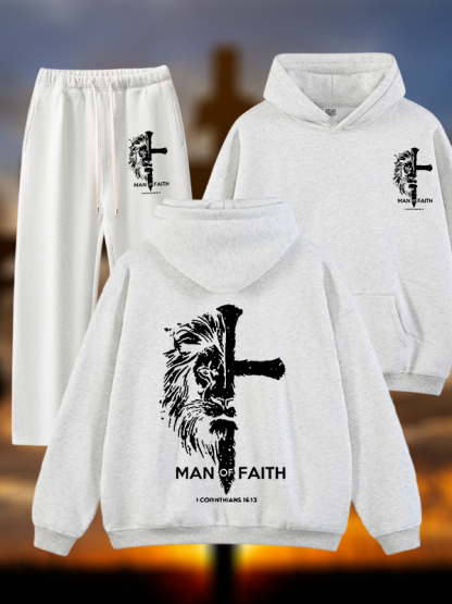 Man of Faith Jesus God Christian Plush Fleece-Lined Hoodie Set