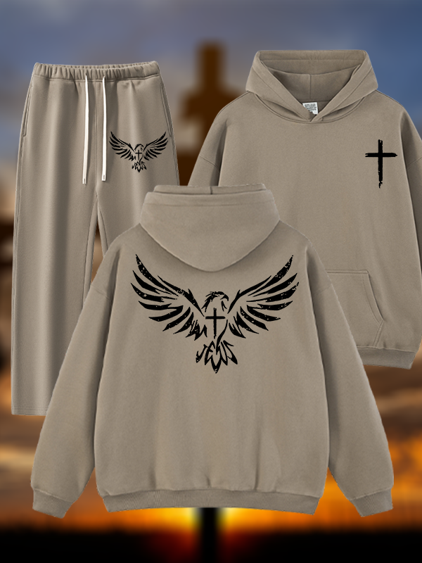 Wings Like Eagles Jesus God Christian Plush Fleece-Lined Hoodie Set