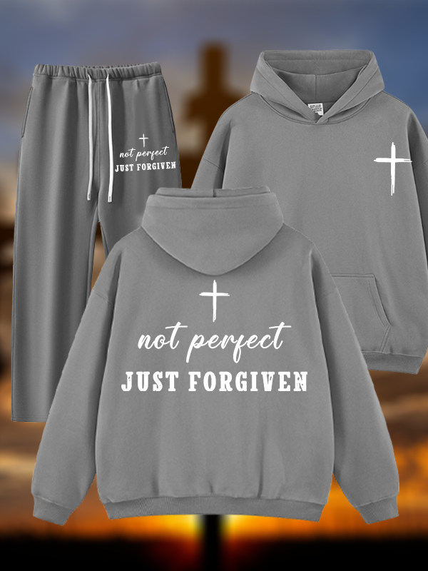 Not Perfect Just Forgiven Jesus God Christian Plush Fleece-Lined Hoodie Set