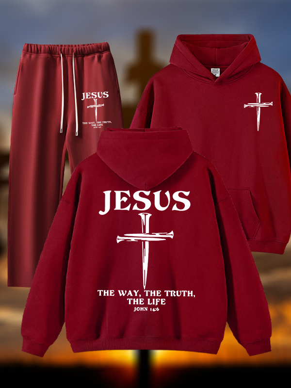 Jesus The Way The Truth The Life Jesus God Christian Plush Fleece-Lined Hoodie Set